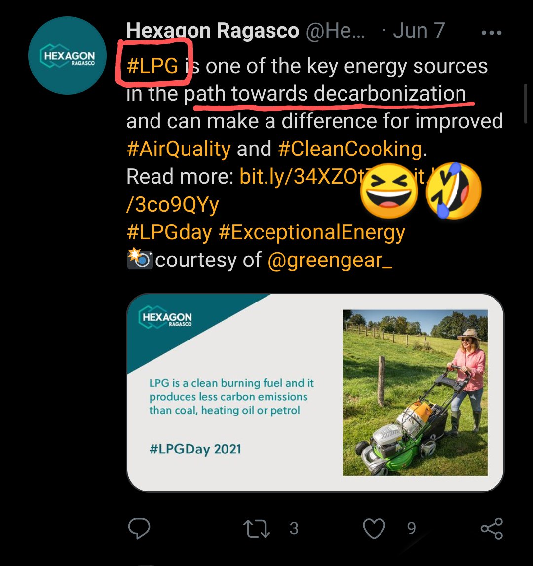 Hexagon Ragasco (makes LPG tanks) says LPG is a path to decarbonization. This is like saying "binge drinking is the path towards alcoholism recovery", or that "orgies are the path towards abstinence".🤣😆

x.com/HexagonASA/sta…