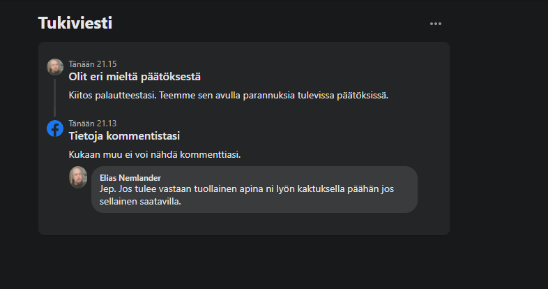 I received a 3 day ban from FB. Reason: Someone said that there has been lots of destroyed plants around Aleksanterinkatu in Helsinki: I replied 