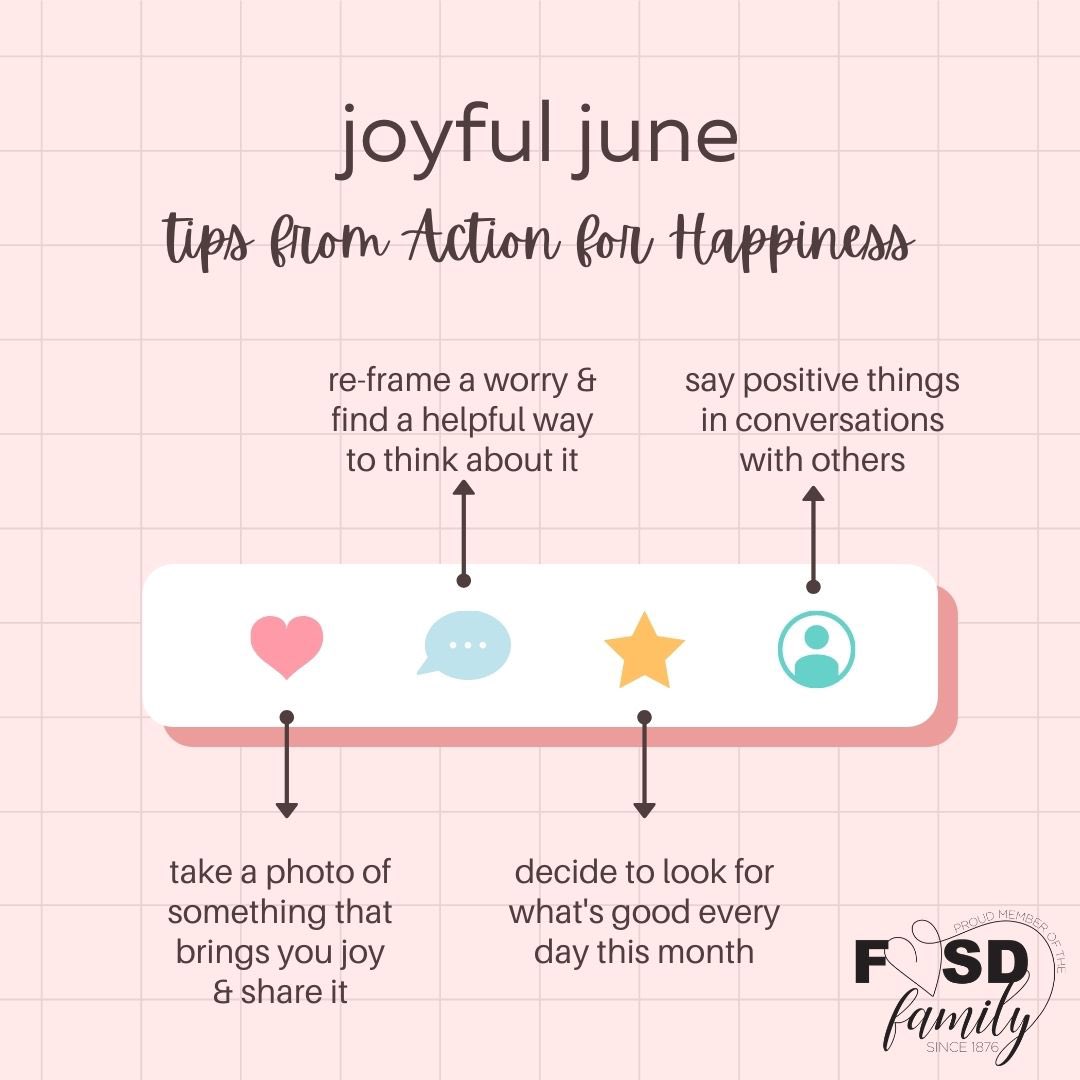 Joyful June continues with helpful suggestions from Action for Happiness.  Did you know there is an app you can use to download your own daily happiness “nudges”? Use this link to continue your own action for happiness during summer break! actionforhappiness.org/news/nudge-you…