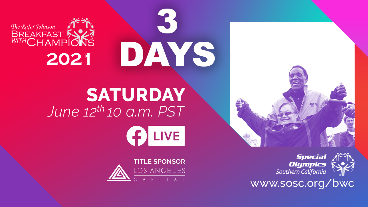 SOSoCal's tweet photo. Only 3 days left until we hear from some amazing speakers like Gus Martinez, parent, LETR volunteer &amp; Coach, and Jonathan Pierce &amp; Mackenzie Willis, #SOSCAthletes, at the 2021 Rafer Johnson Breakfast With Champions. https://t.co/pSDwGTkHkG #WeAreSOSC #SOSCBWC #SOSCBreakfast https://t.co/jzPnD6wNsu