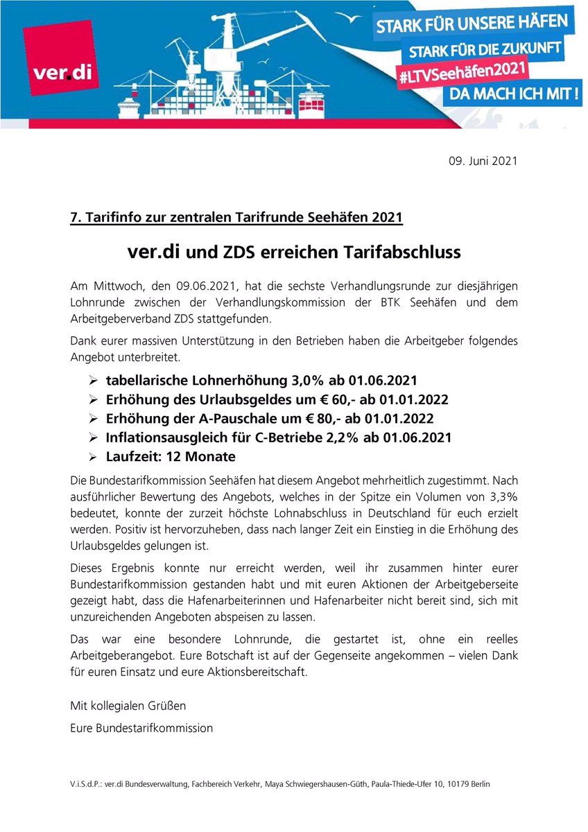 verdimaritimes's tweet photo. Einigung in der 6. Lohnrunde https://t.co/lsjrUv6N5Q