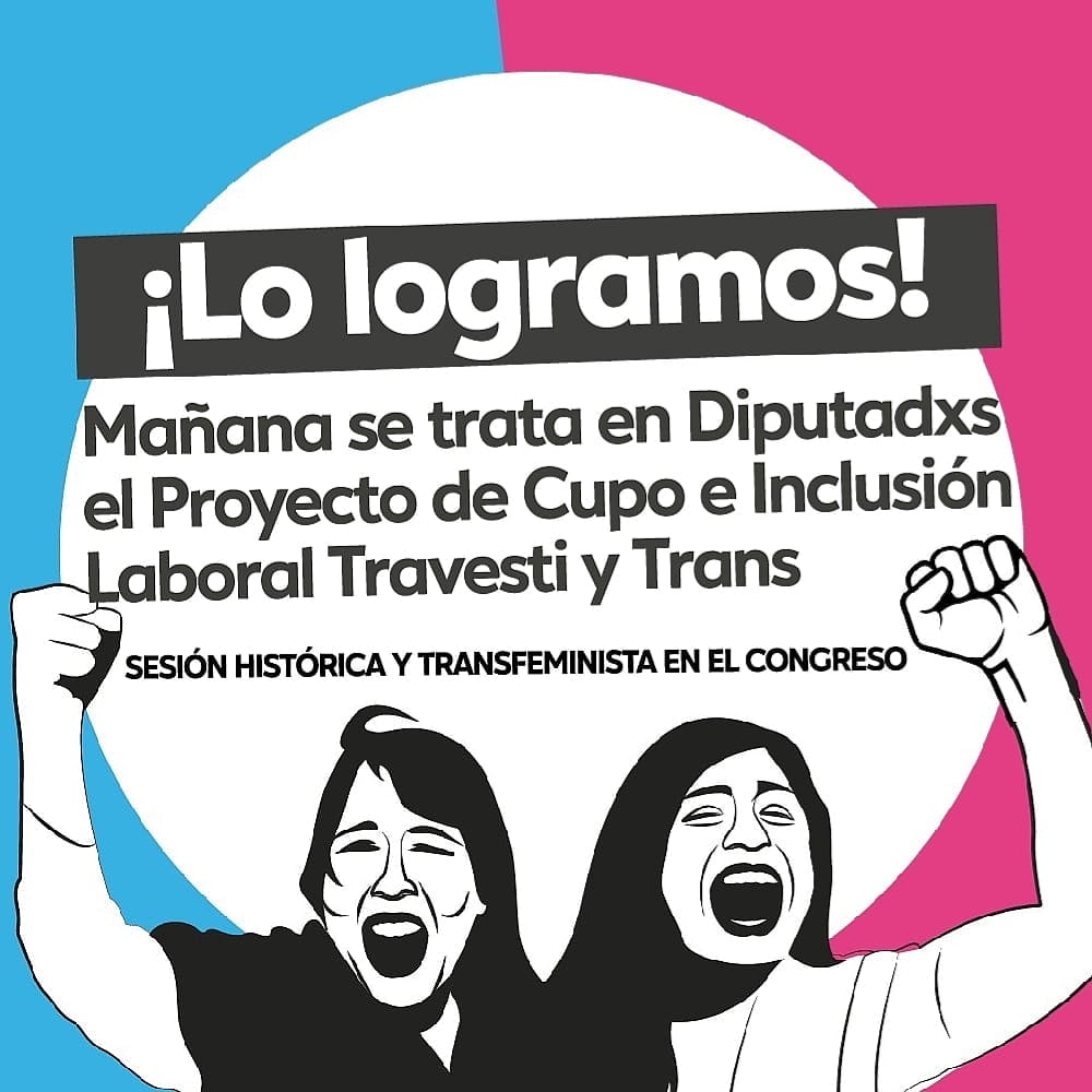 ¡TENEMOS TRATAMIENTO DEL PROYECTO DE LEY! Mañana 10/6

 ¡Vamos por la media sanción y seguiremos militando hasta que sea ley! ¡Vamos por el derecho al trabajo de travestis y trans!

📣🏳️‍⚧️¡Sin demora #CupoLaboral #InclusiónLaboral travesti trans ahora!
#sesióntransfeminista
