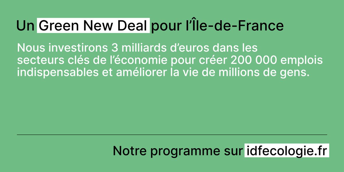 julienbayou's tweet photo. Pour l’emploi en Île-de-France, je propose une mesure claire avec un objectif chiffré : 200 000 emplois avec un Green new deal francilien de 3 milliards d’euros sur deux ans. #DebatIDF #IdfEcologie https://t.co/Z0VULKIXku