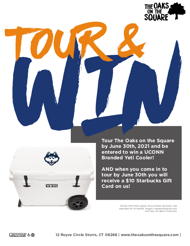 OaksOnTheSquare's tweet photo. Yes! You read right. Tour with us and receive a $10 gift card and be entered to win a #UConn #YettiCooler. #Uconnation #apartmentliving #modernliving #residential #studentliving #uconnoffcampushousing #uconnect #uconngrad #storrsct #ct https://t.co/ORgEhO3dCV