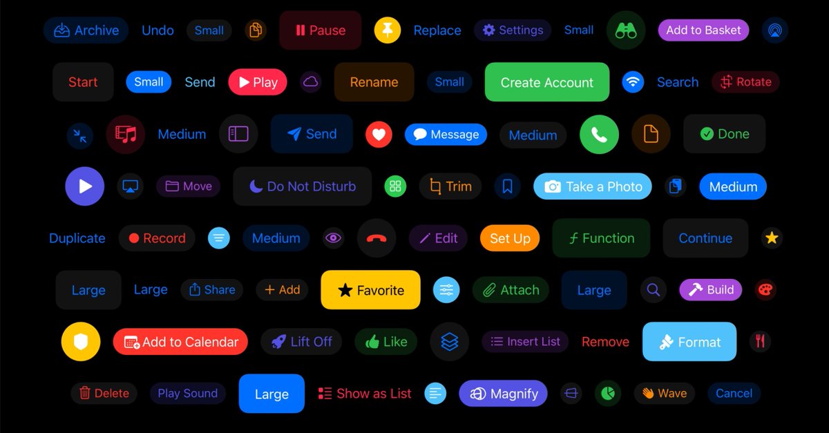 A collage of buttons in iOS 15.