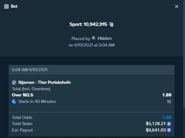 ALERT: New high roller bet posted!
A bet has been placed for $5,128.21 on Stjarnan - Thor Porlakshofn to win $9,641.03.
To view this bet or copy it https://t.co/dyva8HIwC2 https://t.co/hOW30GIclm