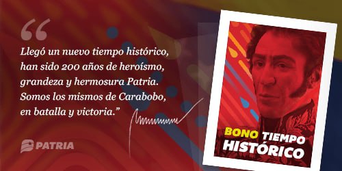 MSVEnLinea's tweet photo. #ULTIMAHORA || Inicia la entrega del Bono Tiempo Histórico enviado por nuestro Pdte. @NicolasMaduro a través del Sistema @CarnetDLaPatria.

La entrega tendrá lugar entre los días 9 al 18 de Junio de 2021

@MSVEnContacto #9Jun #CaminoACarabobo https://t.co/k9xM4Xly0g