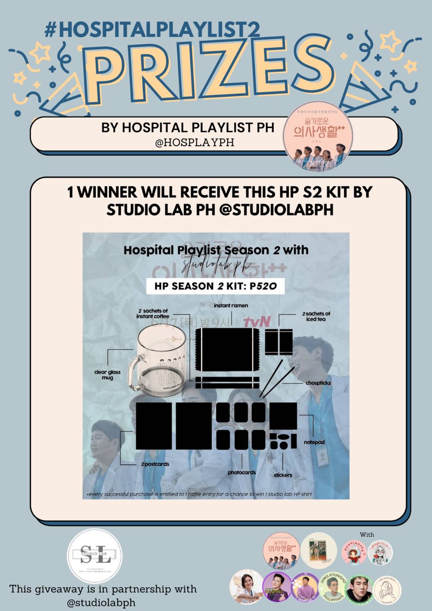 HosPlayPH's tweet photo. Countdown to D-7 and here is today's GIVEAWAY 🎉🎉🎉

Get a chance to win HP Season 2 kit worth 520 from @studiolabph just by watching #HospitalPlaylist2 Live Presscon later!

Just follow the instructions below. Nag enjoy ka na nanalo ka pa. 😉 https://t.co/yVfZrYIl9Q