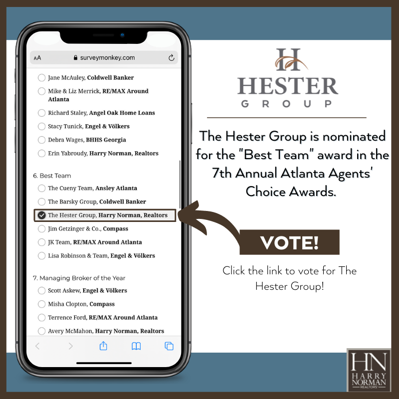 TheHesterGroup_'s tweet photo. VOTE The Hester Group for "Best Team" in the 7th Annual Atlanta Agents' Choice Awards 🏆! 

Click the link here: 
https://t.co/DmXNuQ2gdy https://t.co/sJsS9TGr65