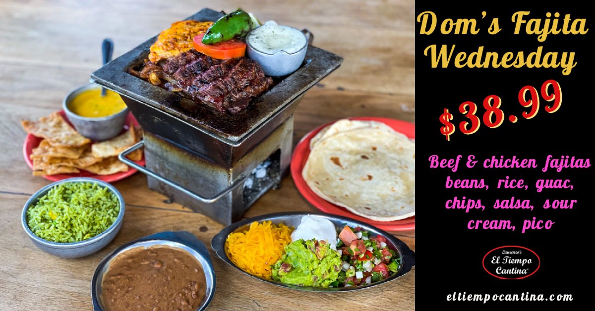 Dom’s Fajita Wednesday is here. Visit any of our locations for this fabulous special. Accompany your sizzling fajitas with one of our famous margaritas. "Goza cada momento!" 
-
-
-
#ElTiempoCantina #Fajitas #Margaritas #ritas #FajitaWednesday #Houston #HoustonStrong