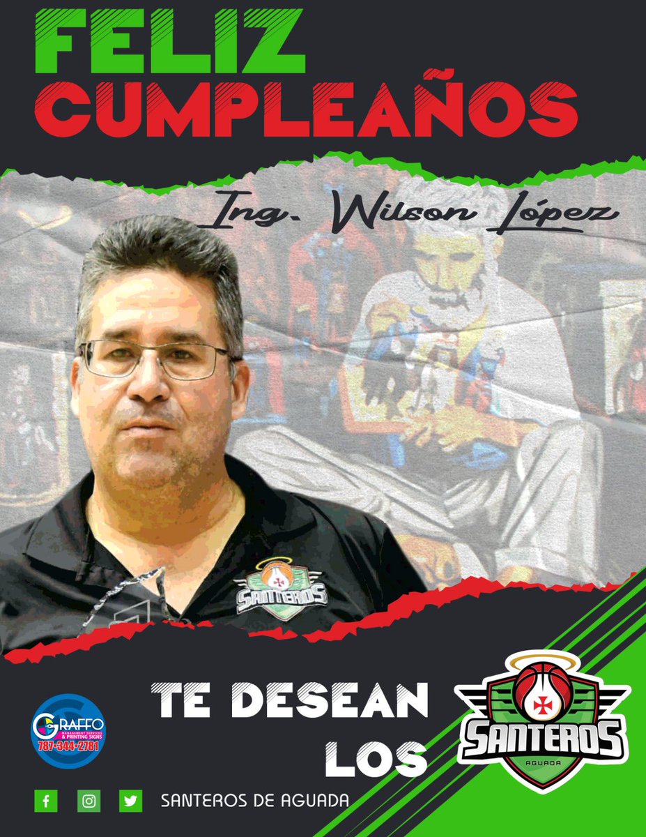FELICITACIONES a nuestro SANTERO MAYOR Y APODERADO en si día. Gracias por tu dedicación y esfuerzo en tu compromiso por traer sano entretenimiento a nuestro pueblo de Aguada junto al <a href="/bsnpr/">Baloncesto Superior Nacional 🏀🇵🇷</a> Que sean muchos años más en salud y sabiduría.
¡¡¡FELICIDADES ING. WILSON LÓPEZ ROSA!!!