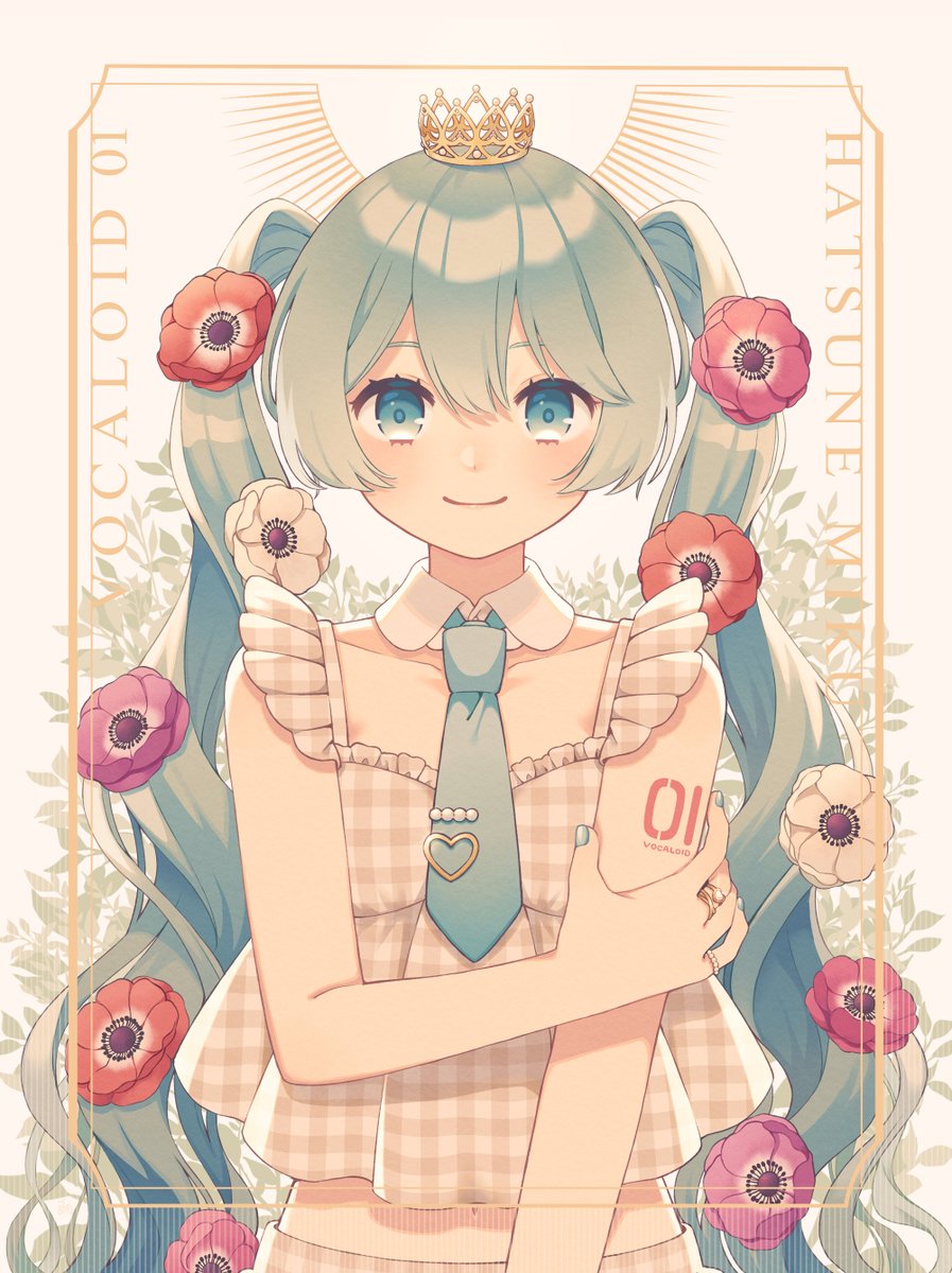 初音ミク「ピアプロ運営です。本日は「花」作品をご紹介!ばな奈さんの、王冠をかぶったミクさん」|piapro(ピアプロ)のイラスト