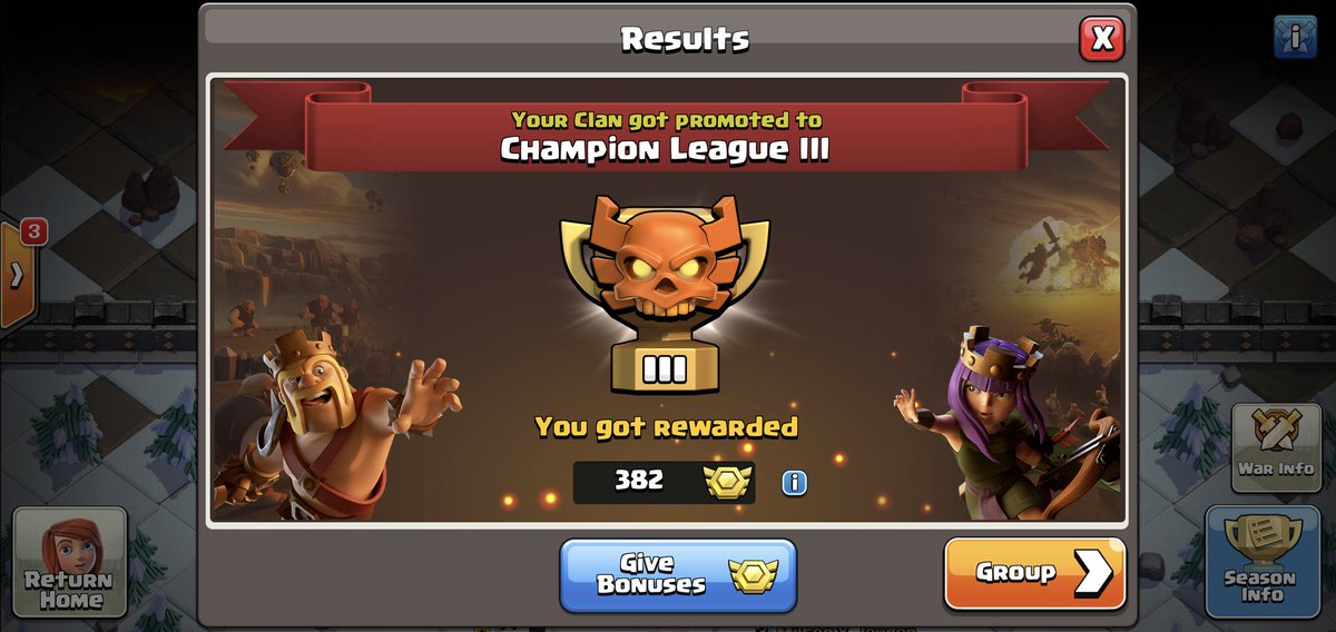 Super proud of my clan <a href="/reddit_phoenix/">Reddit Phoenix</a>, we're back in Champs! If you want to help us continue our climb through the leagues apply in game or through our discord.
link.clashofclans.com/en?action=Open…