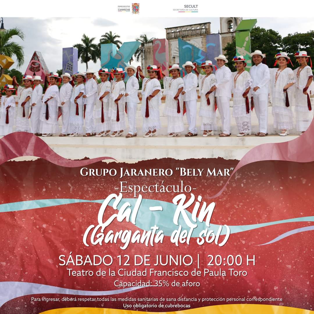 CulturaCampeche's tweet photo. 💃🕺¡Vive la fiesta de la península!🥳
Con el Grupo Jaranero #BelyMar en su espectáculo "Cal-Kin: Garganta del sol" este sábado 12 de junio a las 20:00 horas en el Teatro de la Ciudad Francisco de Paula Toro, donde conoceremos las costumbres y tradiciones del sureste. https://t.co/LgBrdg0oUu