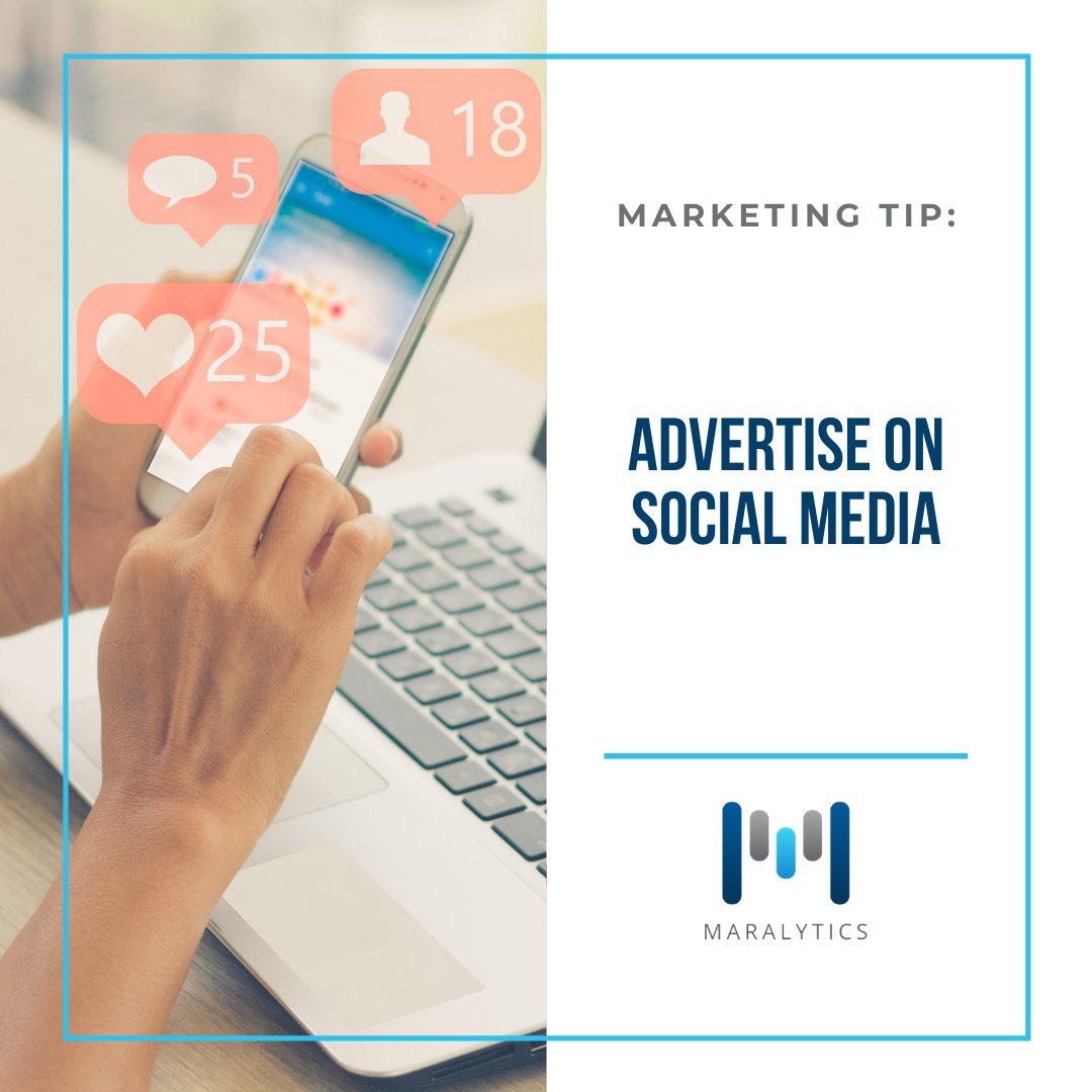 maralyticspro's tweet photo. Marketing Tip: Advertise On Social Media
#Maralytics #preparingbusiness #marketinganalytics #marketinganalyticssoftware #digitalmarketing #digitalmarketingtips #hospitalitymarketing #retailmarketing #marketing https://t.co/lXC2jtVwzs