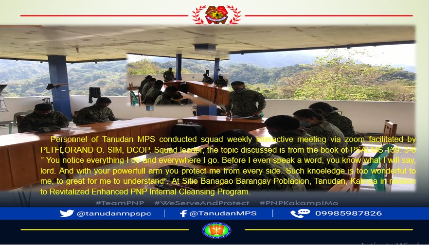 Tanudanmpspcr's tweet photo. #SquadWeeklyInteractiveMeeting
#PNPKakampiMo
#PNPInternalCleansing
#PNPPatrolPlan2020 https://t.co/I5y8VRm3Qv