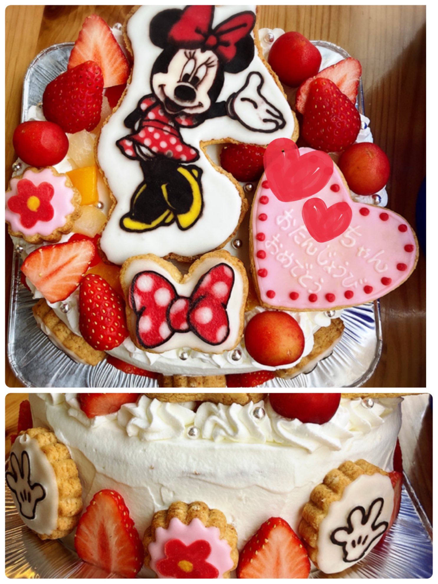 Mogu Cafe 新中野 先週お渡しのバースデーケーキ 赤が大好きとのことなので 飾りも果物も赤 メインで チョコプレートでは肝心の赤と黒が鮮やかに出にくいので アイシングクッキーにしました 毎年お誕生日をmogu Cafeのケーキでお祝いしてくださって