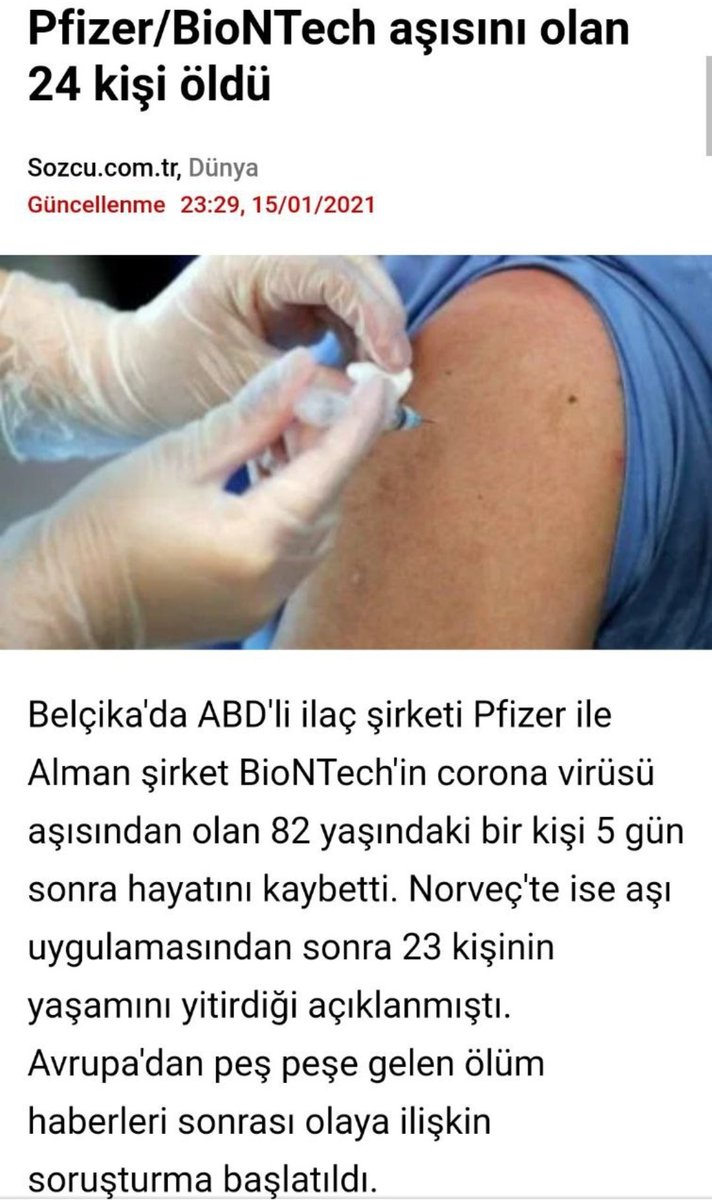 SedaOzsry's tweet photo. Bu sıvılar aşı falan değil ! Bu haberler resmen yok sayılıyor,neden Türkiye'de yan etki konusunda tek bir araştırma ya da rapor sunulmuyor ? En azından bunu sorgulamıyorsanız lütfen gidin aşınızı olun zira dünyanın size kesinlikle ihtiyacı yok !
#AşıZorbalığınaDiren https://t.co/StHYhO0eev