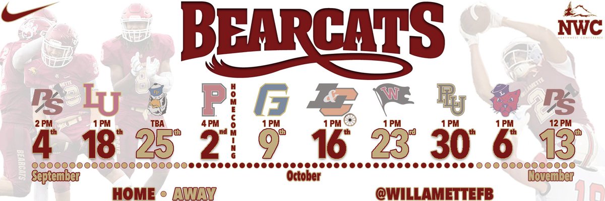 Tim Rude (@rude_wubearcats) on Twitter photo 2021 Schedule! We'll see you there!
<a href="/wubearcats/">Willamette Bearcats</a> <a href="/WillametteFB/">Willamette Football</a>
#OoohAaah
#CoverPhoto 2021 Schedule! We'll see you there!
<a href="/wubearcats/">Willamette Bearcats</a> <a href="/WillametteFB/">Willamette Football</a>
#OoohAaah
#CoverPhoto