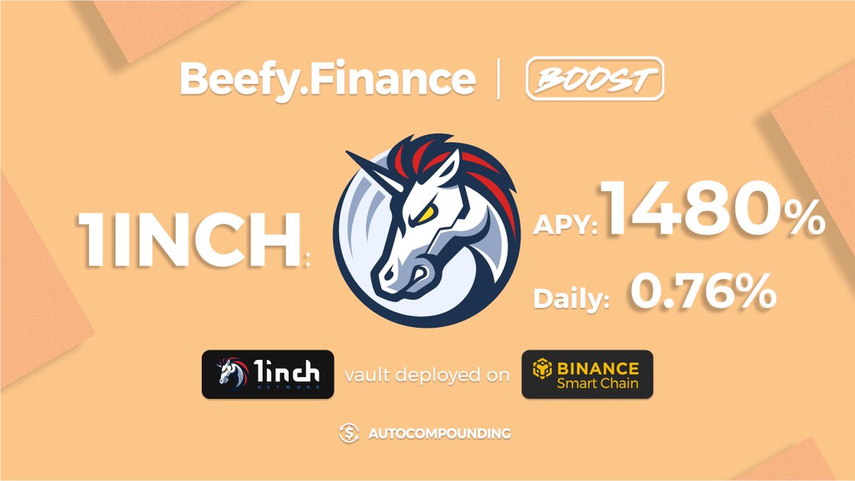 beefyfinance's tweet image. 🐮 Beefy × @TENfinance × @1inchNetwork: APY boost 🐮

1inch vault boost is now up and running on #BSC, currently earning over 1480% APY

🚀 Stake $1inch tokens, earn more $1inch as usual + $TENFI on top of that for six days

Enjoy 👉 app.beefy.finance