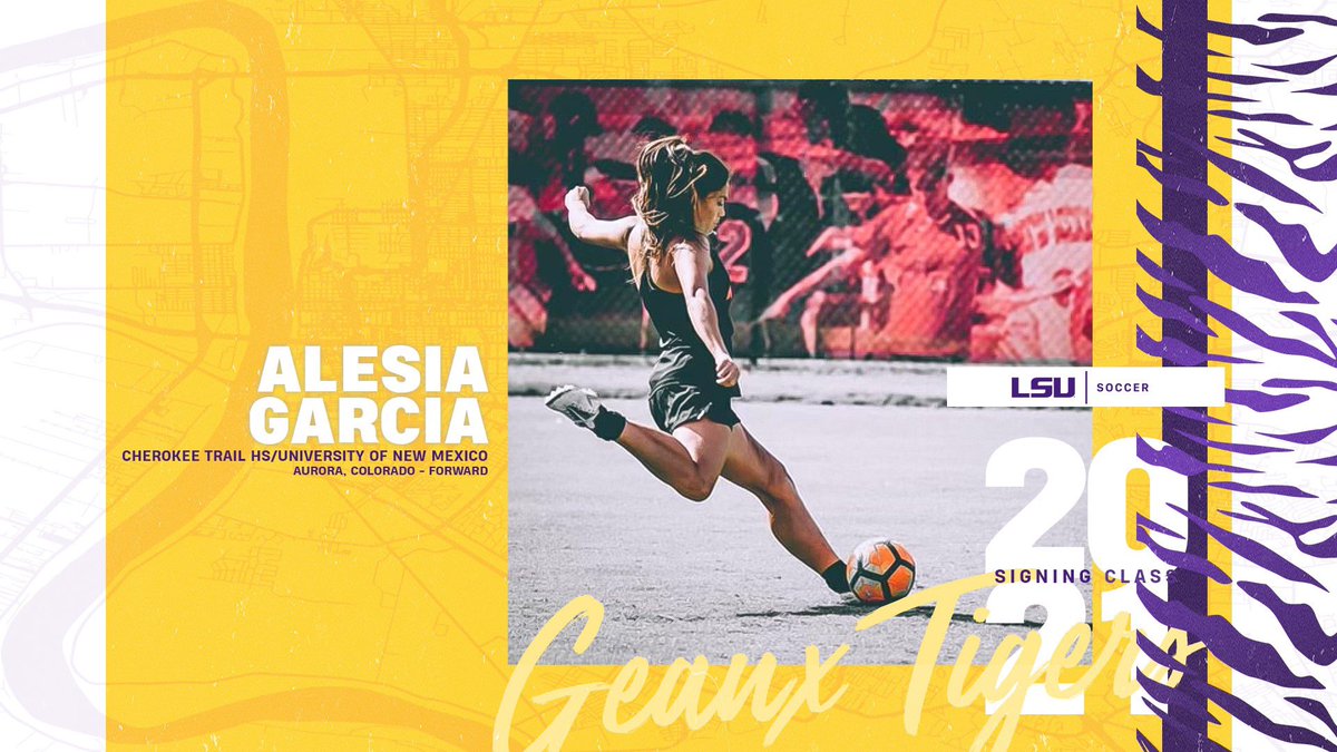 LSUSoccer's tweet photo. Welcome, Alesia Garcia!
▪️ Forward
▪️ Aurora, Colorado
▪️ Transfer via University of New Mexico
#GeauxTigers https://t.co/AnC6TyKCWR