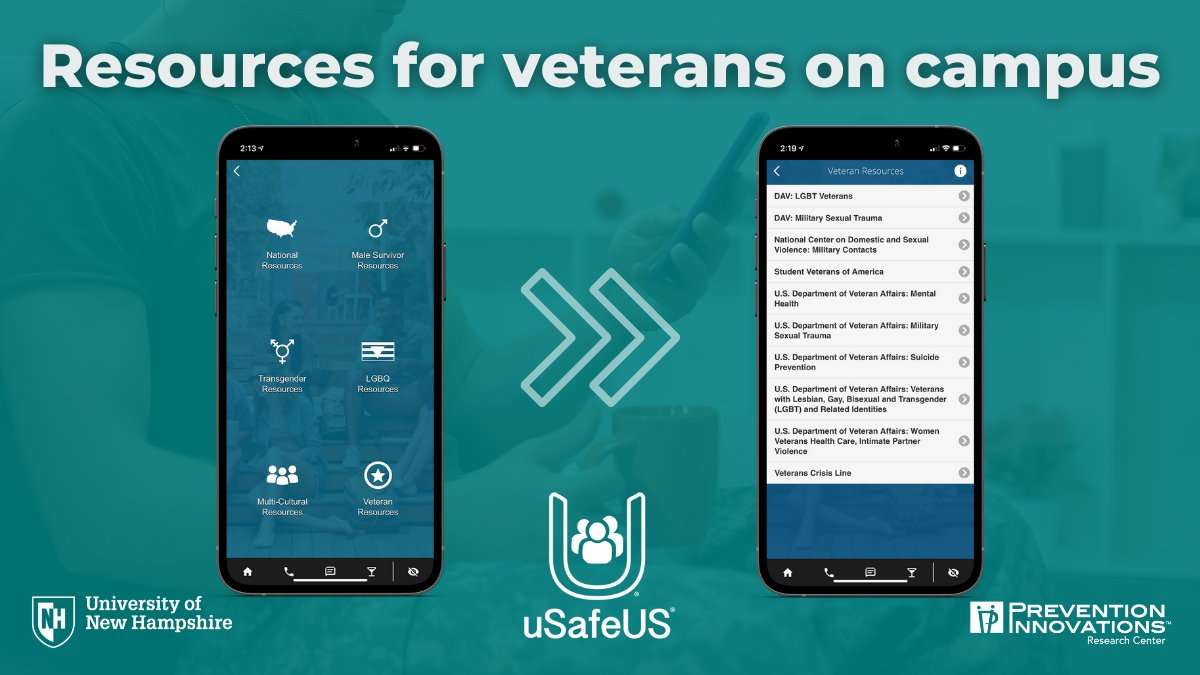 PIRC’s college prevention and response app, #uSafeUS, now includes resources for veterans who have returned to campus. Learn more about uSafeUS on our website: bit.ly/3v23wwp
#researchtopractice #unhresearch #collegesafety