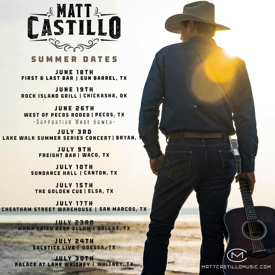 TSEliveevents's tweet photo. JUST ANNOUNCED! @TheMattCastillo just released his concert lineup for the summer! You don't want to miss out, so there is plenty of time to snag some tickets to catch a show near you!
#MattCastillo #MattCastilloMusic #LiveMusic https://t.co/WGQWNTzZ0r