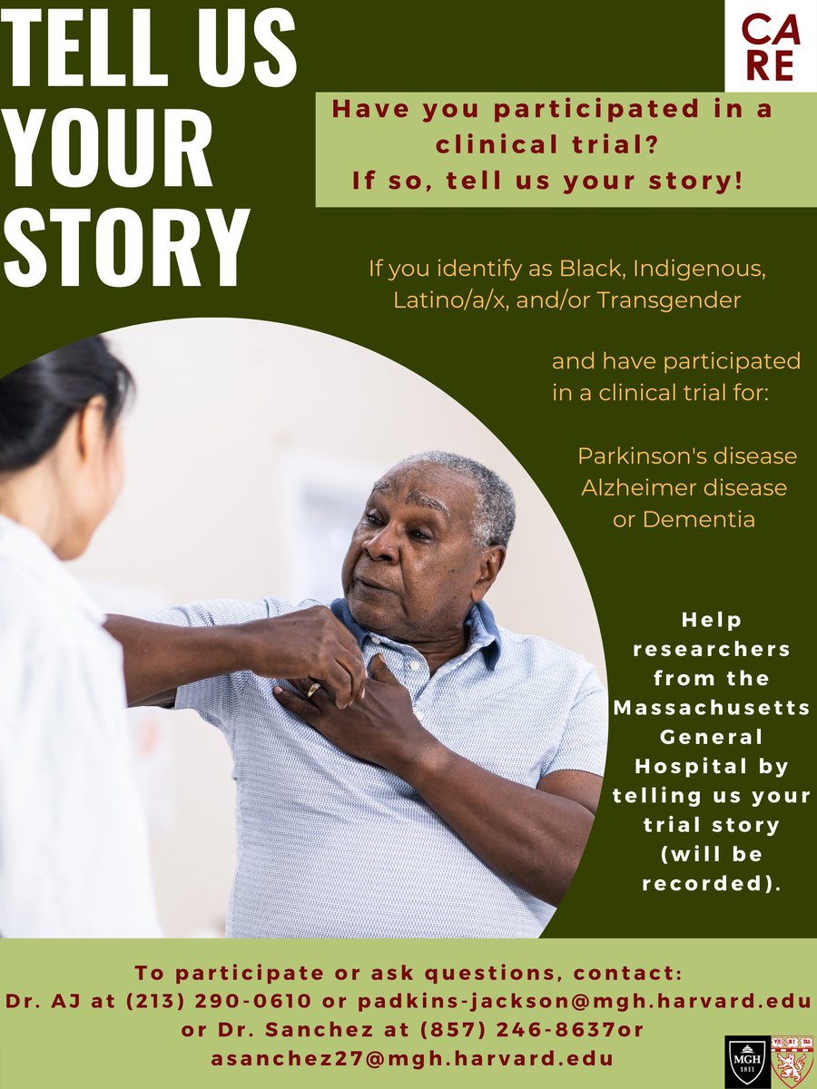 We are looking to recruit participants for a #researchstudy! If you are #Black, #Indigenous, #Latinx, and/or #trans and participated in a #Parkinsons or #Alzheimers clinical trial, we want to interview you about your experience (DM for serious inquiries).
