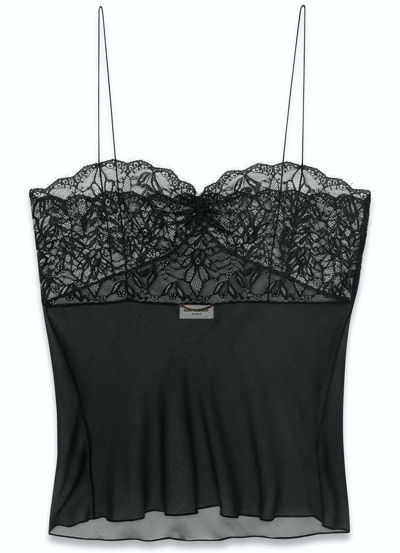 Cropped satin camisole in black - Saint Laurent