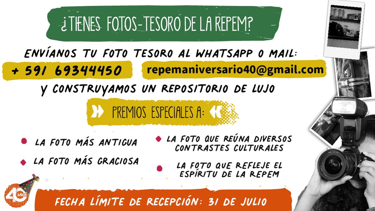 repem_lac's tweet photo. #RepemLac #40Aniversario
Compañeras y socias las convocamos a celebrar los logros, compartir experiencias y buenas memorias de la #REPEM. 👩✊ Las invitamos a desempolvar el baúl de los recuerdos y a ser parte de este repositorio de lujo.📍Hasta el 31 de Julio, GRANDES PREMIOS https://t.co/XY1IxmtA4i