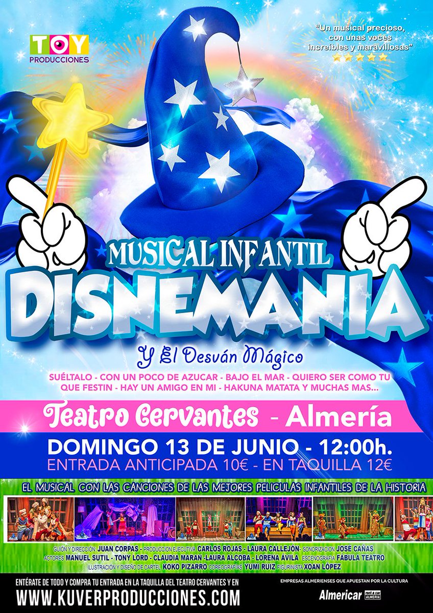 ESTE DOMINGO 🔵 'DISNEMANIA EL MUSICAL' 🔵 llega a nuestro escenario. Un espectáculo para los más pequeños de la casa.

🗓 Domingo, 13 de junio de 2021
⌚ 12:00h
📍 Teatro Cervantes de Almería
🎟 kuverproducciones.com