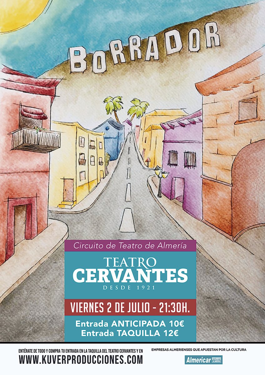 No te puedes perder 'El Borrador' que llega al Teatro Cervantes el próximo viernes 02 de julio de 2021 a las 21:30 h. (TEATRO AFICIONADO)

¡ENTRADAS YA A LA VENTA!

⌚️ Viernes 02 de junio a las 21:30 h
📍Teatro Cervantes Almería
🎟 kuverproducciones.com