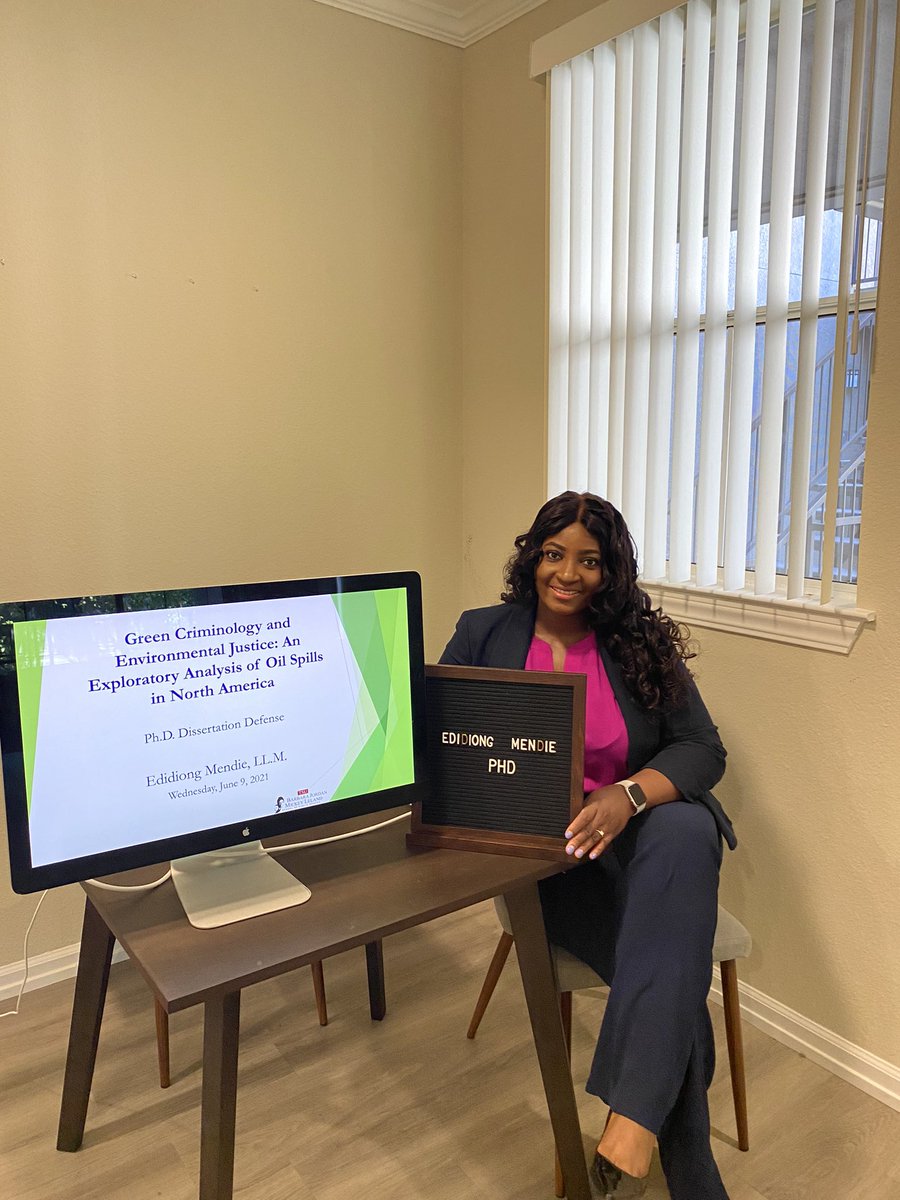 Today, I successfully defended my doctoral thesis.

I am incredibly grateful to God, my family and friends.

My profound gratitude goes to Dr. Onwudiwe, Dr. Mupier, <a href="/DrJasmineDrake/">Jasmine Drake</a>, Dr. Ewoh, and Dr. <a href="/DrMozy/">Dr. Ashraf Mozayani</a>

#greencriminology #environmentaljustice #renewableenergy #energyequity