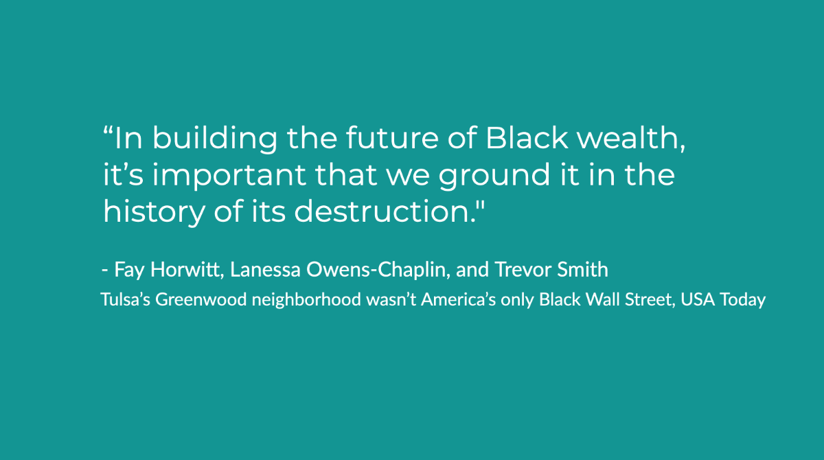 What can we learn from the successes of #BlackWallStreet? What policies are needed to repair, replicate, and rebuild wealth in Black communities? <a href="/FayHorwitt_FC/">Fay Horwitt</a>, Lanessa Owens-Chaplin &amp; <a href="/Surdna_Fndn/">Surdna Foundation</a>'s <a href="/tsmith121/">Smith Davies</a> weigh in via <a href="/USATODAY/">USA TODAY</a> bit.ly/3gkoc #InclusiveEconomies