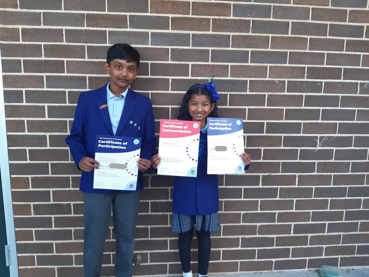 Congratulations to Yashneil, Anirudh, Riya and Aditi, who participated in the Western Sydney Multicultural Public Speaking Competition yesterday. Riyan achieved first place for Years 5 &amp; 6 and Aditi received a Highly Commended Certificate for Years 3 &amp; 4. We are proud of you all!