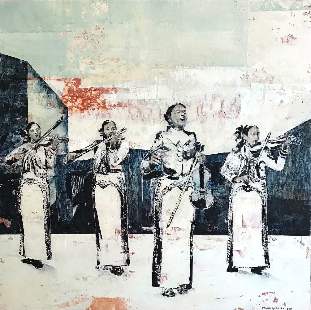 GaleriaMilitar's tweet photo. "La Solista" 36x36 inch. Acrylic, mixed media on panel by Mark Gabriel. #artgallery #availablework #painting #mixedmedia #mexicoart #mexico #mariachi #girlpower #singer #violin #modernart #contemporaryart #markgabriel #artista #arte https://t.co/jnvAEstFd8