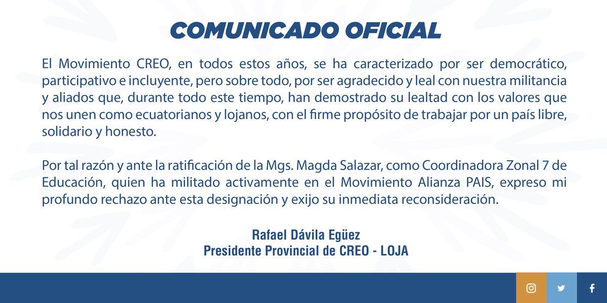 RafaelDavilaE's tweet photo. Ante la ratificación de la Coordinadora Zonal 7 de Educación, expreso mi profundo rechazo y exijo su inmediata reconsideración. https://t.co/3IUlzgoSd7