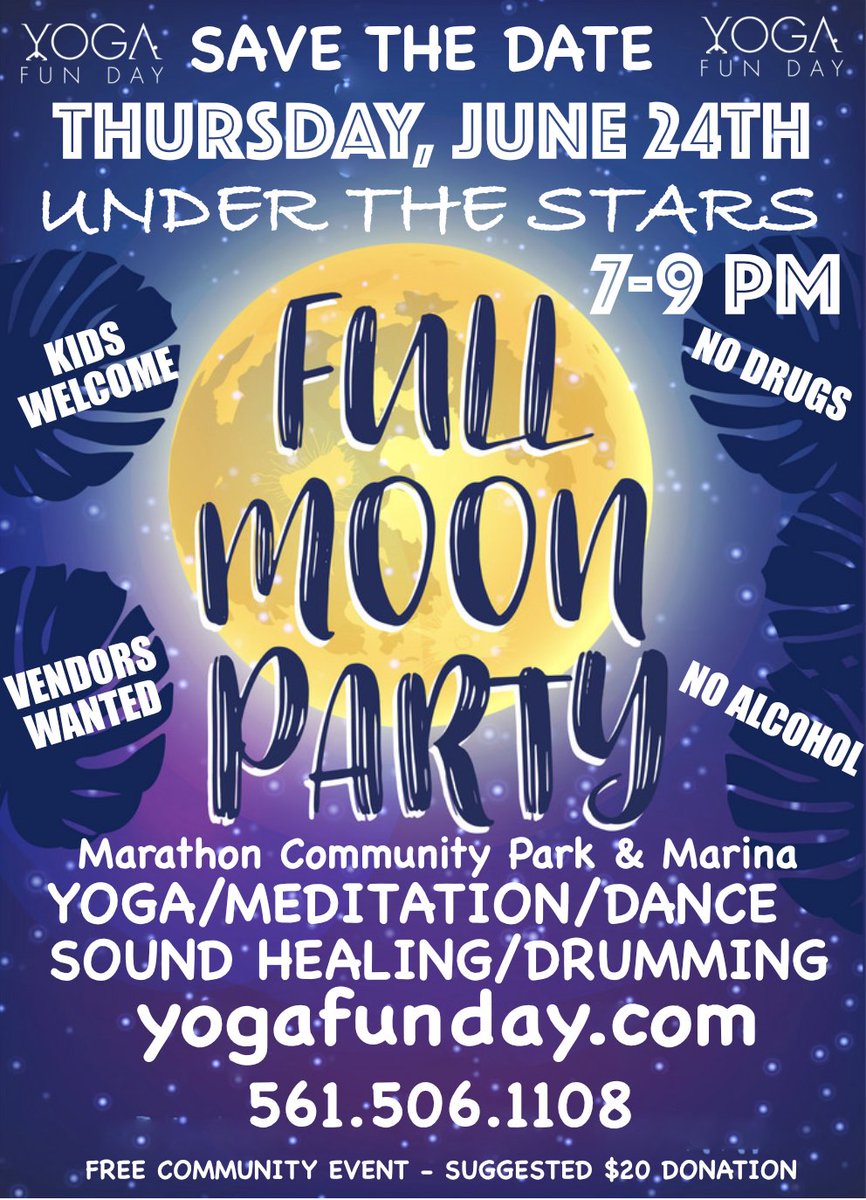 yogafunday's tweet photo. Save the date for the Florida Keys Full Moon Party in Marathon, Florida.
🧘‍♂️🪘🌴🥁

  #fullmoonparty #floridakeys #marathonflorida #yogafunday #yogashapemethod #fullmoon https://t.co/Bnk0u5ejoY