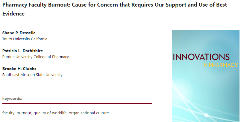 Innov Pharm (@iipjournal) on Twitter photo #WorkLifeBalance. Everyone needs it. What does the evidence say about #pharmacy faculty burnout? #PharmEd <a href="/SEMissouriState/">Southeast Missouri State University</a>, <a href="/ApplPharmSolns/">ApplPharmSolutions</a>
pubs.lib.umn.edu/index.php/inno… #WorkLifeBalance. Everyone needs it. What does the evidence say about #pharmacy faculty burnout? #PharmEd <a href="/SEMissouriState/">Southeast Missouri State University</a>, <a href="/ApplPharmSolns/">ApplPharmSolutions</a>
pubs.lib.umn.edu/index.php/inno…