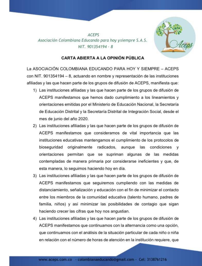 PasosypasitosI's tweet photo. Comunicado #ACEPS #SDIS @ClaudiaLopez @integracionbta @Educacionbogota @SectorSalud #nobajarlaguardia https://t.co/XsVcUK6C8y
El virus permanece y nuestra responsabilidad es protegernos y proteger a nuestras niñas y niños.