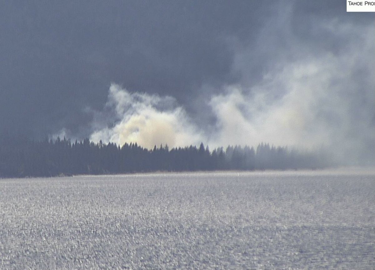 #meeksfire: 2 to 3 acres. Slow to moderate rate of spread. No homes immediately threatened. Voluntary evacuations. Unified Command. 6 types 3’s, 2 hand crews assigned. Air attack in place with 2 drops delivered. Hwy 89 closed South at D.L. Bliss and North at 3 Ring road