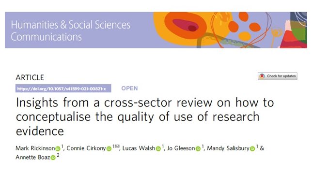 mark_rickinson's tweet image. To improve the use of evidence, we need to be clear what 'quality use of evidence' means.  

New open access article from @MonashQProject outlines 6 principles for conceptualising quality of use. 

rdcu.be/cmc9X

#UsingEvidenceBetter #QURE #TransformURE