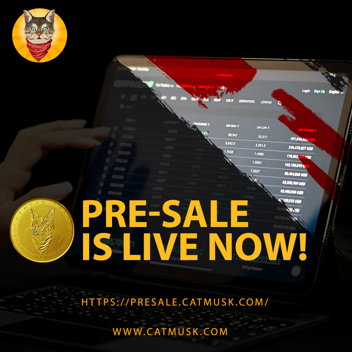 catmusktoken's tweet photo. Are you ready to join the presale?
visit our presale site : 
https://t.co/V6qfKmB4tI
 
-Token Name:   CatMusk(CATMUSK)
-Token Type:   BEP20 (Binance)
-Token Price:  $0.00000001
https://t.co/INyS1zrYkS
#catmusktoken #CATMUSKTOKEN #PRESALE 
#BNB #Crypto #SHIB https://t.co/1dezP0fQ53
