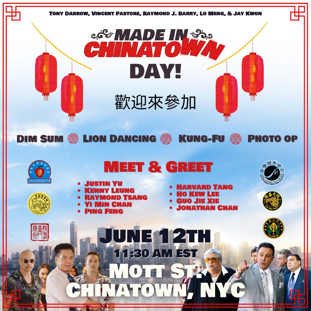 June 12th in #NYC #Chinatown is "Made in Chinatown" Day! Cast &amp; crew meet &amp; greet, cultural leaders, Kung-fu, and Lion Dancing demonstrations.
#fuhgeddaboudit⁠ #madeinchinatown #martialarts #chinatown #AsianFilms #Kungfu #littleitaly #Inclusivity #asianamerican #APAHM
