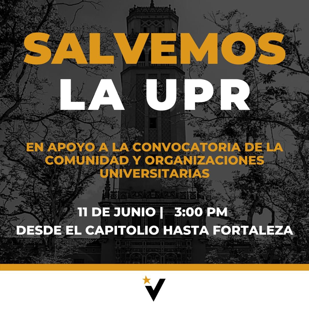 mvcdorado's tweet photo. Si a Usted le preocupa el futuro de la #UPR, venga a marchar con nosotres este viernes 11 de junio dese las 3:00 pm. Saldremos desde el Capitolio hacia la Fortaleza para exigir en con sola voz #SalvemosLaUPR!
#UPREnMarcha
#UPRSEDEFIENDE https://t.co/wb8Fk0o2d1