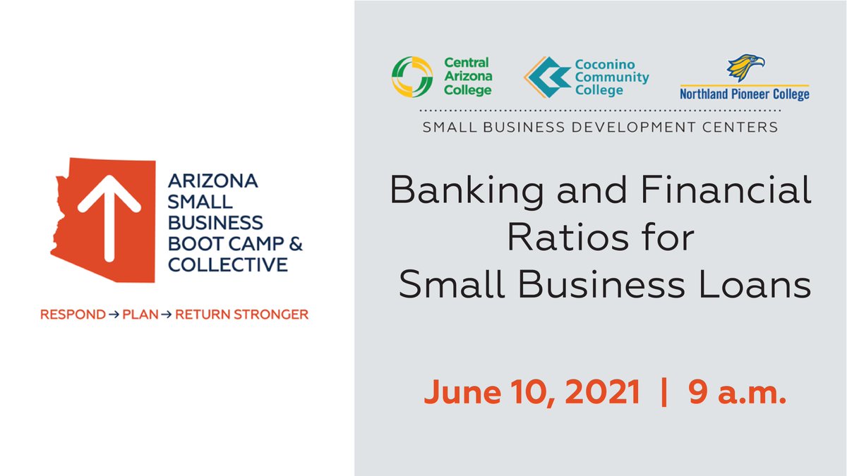 azcommerce's tweet image. During tomorrow&apos;s #SmallBizBootCamp, join a panel of industry experts from @CentralAZNews @NPCedu @CoconinoSBDC for a discussion on #smallbiz loans, including some of the different ratios lenders typically look at when evaluating small business. Register: bit.ly/ACASession156