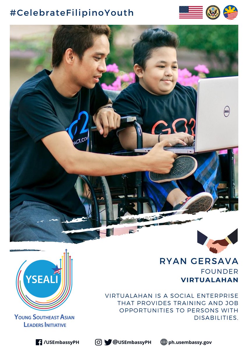 virtualahan's tweet photo. #ThrowbackThursday The U.S. Embassy in the Philippines #CelebrateFilipinoYouth with Virtualahan founder Ryan Gersava and YSEALI Philippines.

Help empower people with disabilities in just 1 minute. VOTE HERE: https://t.co/4WIHe3LIwh
#empowerpersonswithdisability https://t.co/RWqEs54Ttm