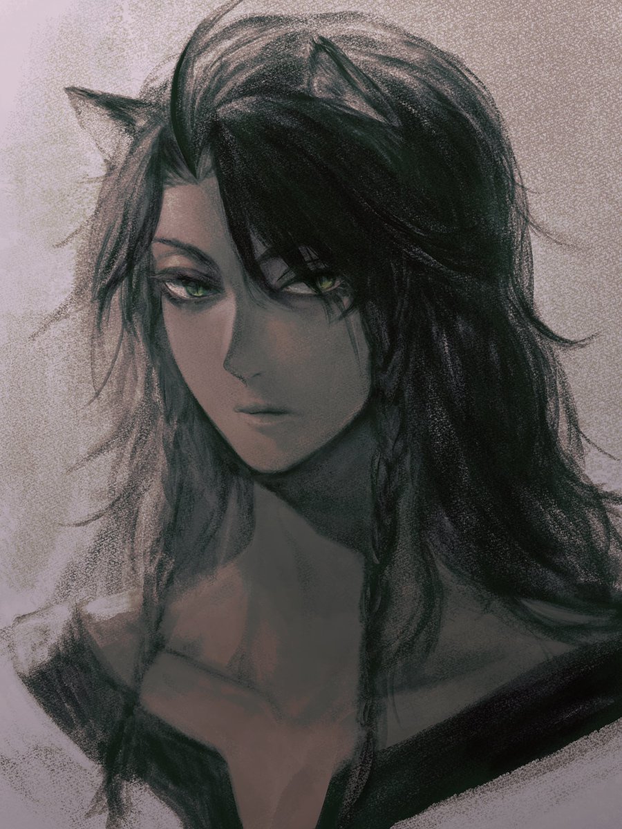 animal ears 1boy solo male focus braid long hair portrait  illustration images