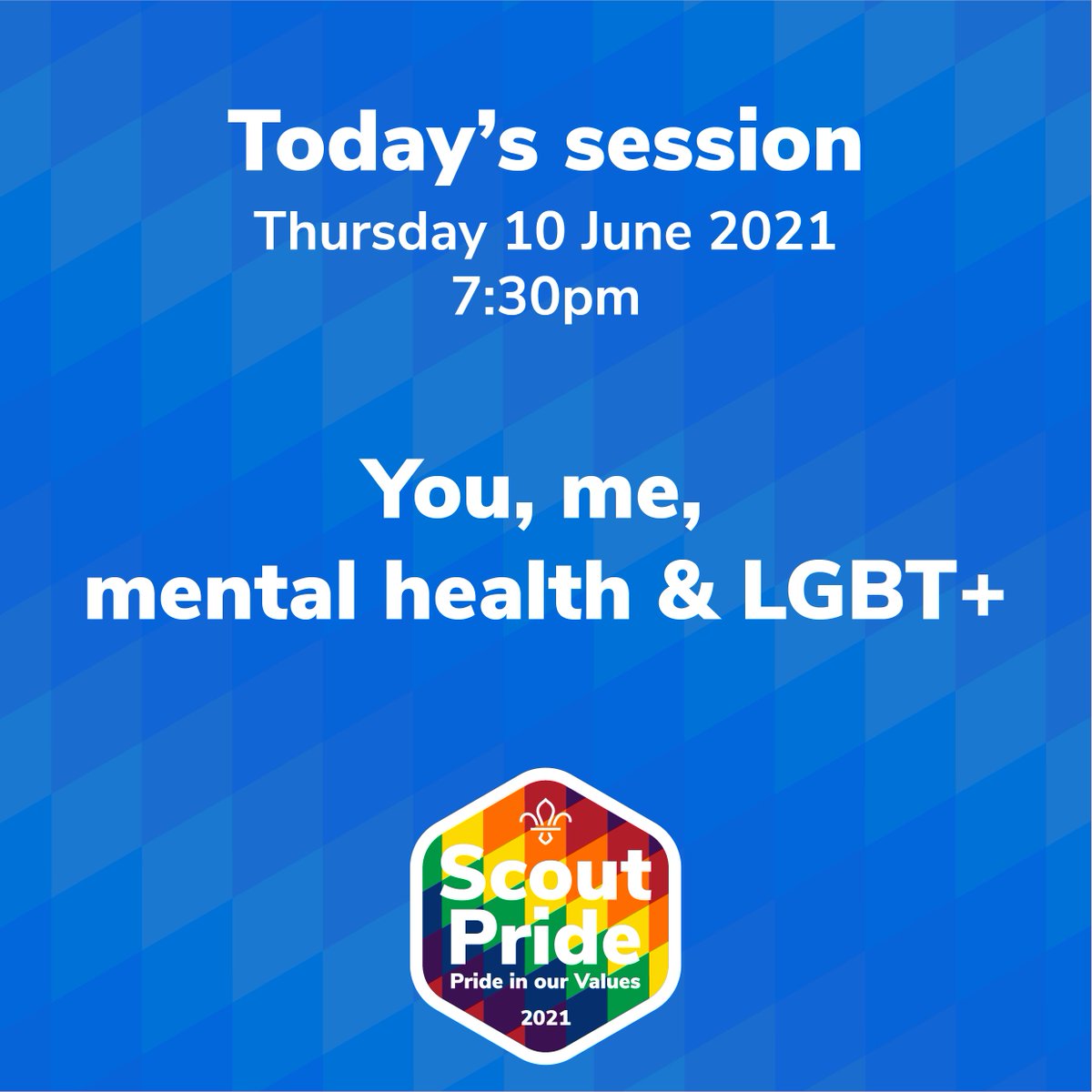 Join at *19:30 TONIGHT* for our first virtual #ScoutPride event of 2021! 

'You, me, mental health &amp; LGBT+' panel event featuring special guests from <a href="/ScoutsScotland/">Scouts Scotland</a> &amp; @LGBTYS 

Sign up for the event here: scouts.org.uk/events/2021/pr… 

More at: scouts.org.uk/pride 
#Pride <a href="/scouts/">Scouts</a>