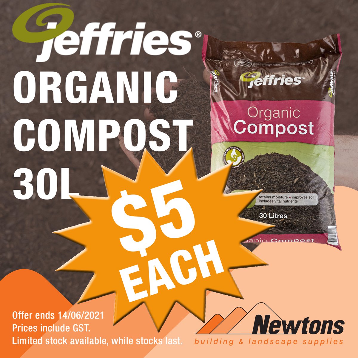 NewtonsBLS's tweet image. ⚠️FRIDAY FRENZY IS HERE⚠️

$5 BAGS OF JEFFRIES ORGANIC COMPOST 30L

THAT'S LESS THAN HALF PRICE.

AVAILABLE AT NEWTON &amp;amp; EVANSTON SOUTH THIS FRIDAY, SATURDAY, SUNDAY AND MONDAY ONLY. WHILE STOCKS LAST.

bit.ly/3waGnt2

#NEWTONSBLS #FRIDAYFRENZY